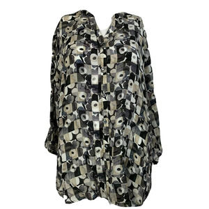 Mast 1883 Shirt Womens Sz L Black White Geometric Floral Button Up Lightweight‎